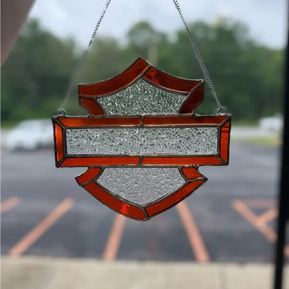 Harley-Davidson Orange and Silver Stained Glass Emblem